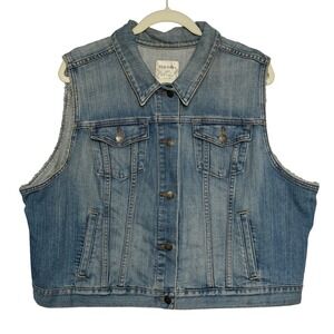 Old Navy Denim Vest XXL Light Wash Sleeveless Jean Jacket Classic Trucker